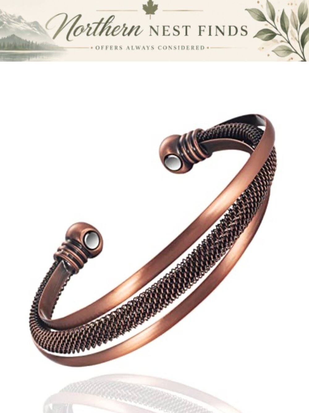 99.9% Pure Copper Magnetic Therapy Bracelet for Women Open Cuff Wristband
